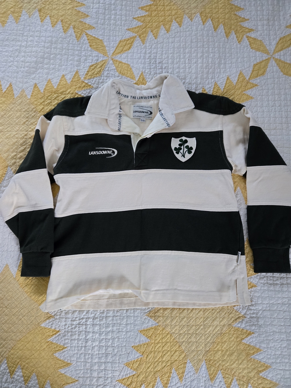 Lansdowne Rugby Shirt Cream and Green Stripe Youth Size 5/6
